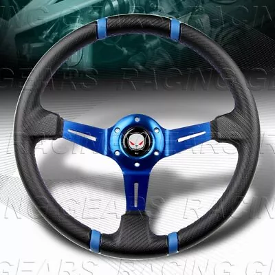 350mm Carbon Pvc Leather Deep Dish Drift Blue Stitch 6-hole Steering Wheel • $42.95