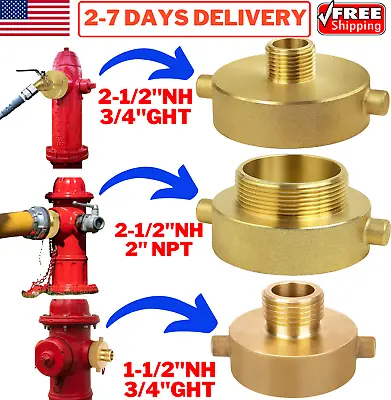 Fire Hydrant Hose Adapter 2-1/2 1-1/2 NST/NH Female 3/4  GHT 2  NPT Male Brass • $26.99