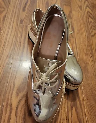 Zara Womens Silver Metallic Mirror Platform Shoes Sneakers Laces US 8 (39) As Is • $25