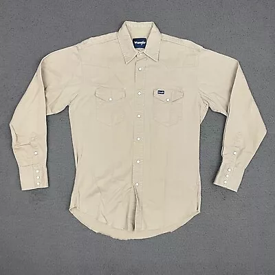 Vintage Wrangler Shirt Mens S/M Beige Pearl Snap Long Sleeve Western Casual • $18.71