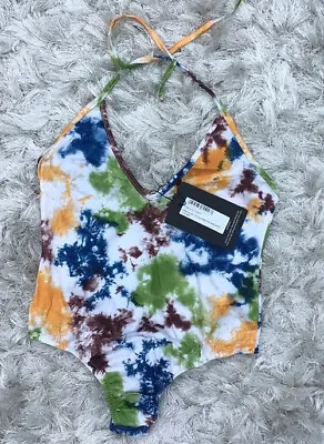 BNWT   PRETTY LITTLE THING Halterneck Tie Dye Jersey   Bodysuit Size 8 Low P&P • £3.49