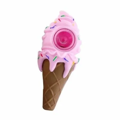 Pink Silicone Ice Cream Cone Tobacco Pipe Perfect Smokers Gift Smoking GlassBowl • £6.99