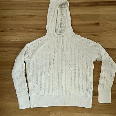 J. Crew Sweater Women's White Cable Knit Sweater Hoodie Medium Cotton Cashmere • $45