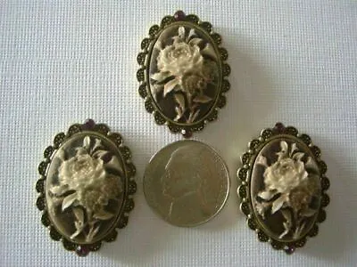 2 Hole Slider Beads Cameo Flower Brass  3  Piece • $8.95