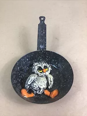 Vintage Metal Frying Pan With Owl 1960’s-70’s Folk Art Wall Hanging • $15.90