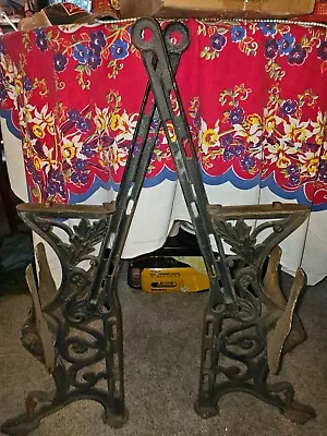 Antique Cast Iron Park Garden Bench Legs Matching Pair With Flip Up Seat 36  • $199.99