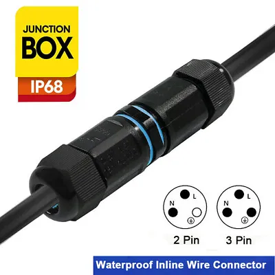 2/3 Pin Outdoor Junction Box IP68 Waterproof Electrical Cable Wire Connector UK • £3.45