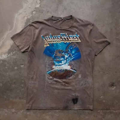 Vintage 1988 Judas Priest T-shirt Size L European Tour Faded Black Hammer Fist • $120