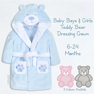 Baby Girls Boys Dressing Gown Teddy Bear Robe Novelty Plush Fleece Unisex Ted UK • £10.99