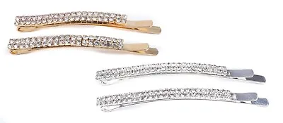 2pcs Crystal Diamante Barrette Bobby Pins Sparkly 2 Row Hair Clip Slide Pin Grip • £5.50