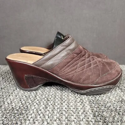 J-41 Rome Mules Womens Sz 7.5M Brown Heeled Slip On Clogs Quilted Suede Shoes • $29