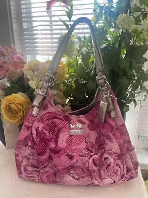 COACH #19642 Maggie Madison Pink Floral Shoulder Bag Hobo Limited Edition(PU180 • $104.99