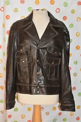 CARLOS WOMENS Large LINED Brown Vinyl Leather Car COAT BIKER EUC  • $36.16