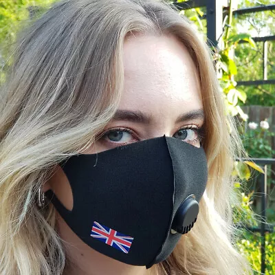 Face Mask Air Filter Valve Protective Covering Washable Fabric Reusable UK Flag • £3.29