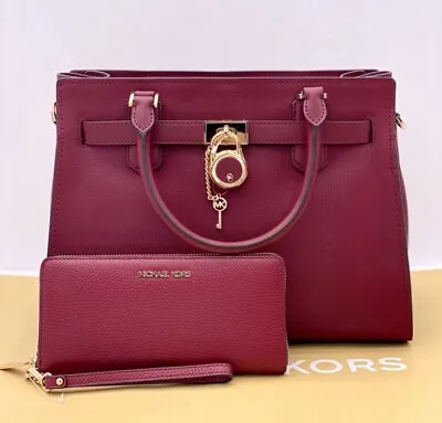 Michael Kors Hamilton Medium Satchel & Wallet Set Dark Cherry • $239