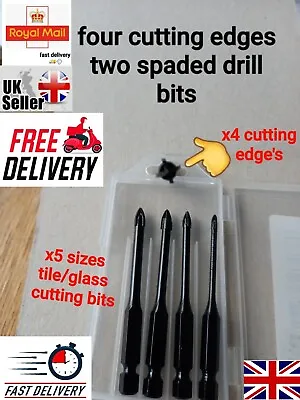 Tile Drill Bits X5. 3-7mm. 4 Sided Cutting Blade. Ceramic Porcelain Glass Marbl • £5.89