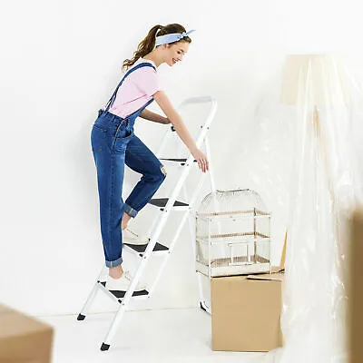 Steel Folding 4 Step Ladder Handgrip Anti-Slip Sturdy Stool Wide Pedal 330lbs  • $47.58