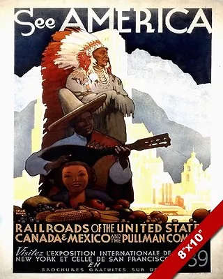 Vintage 1939 Usa Tourism See America Poster Painting Art Real Canvas Print • $14.99