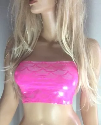£6.99 • Buy Pink Silver Boob Tube Top Strapless Shiny Vest Crop Bandeau Club Festival TB3