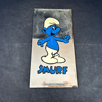 Smurf Blue Hand Painted Carnival Glass Style 6  X 12  Mirror Vtg Wall Hanging • $29.95