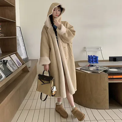 Lamb Wool Fur Coat Women's Mid-length Hooded Winter Thickened Suede Outwear  • $196.71