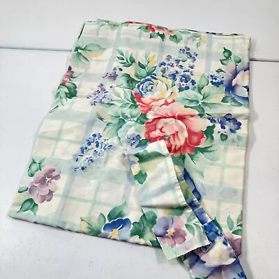 Vintage Martha Stewart Curtain Panel Green Blue Floral Plaid Blend 1194-8 • $40