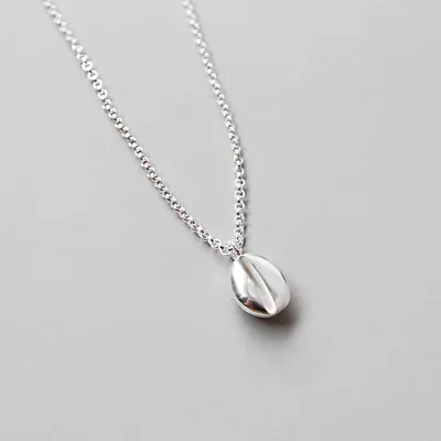 Woman Genuine S925 Sterling Silver Coffee Bean Pendant Necklace Chain • £16.54