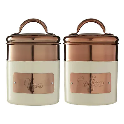 Set Of 2 Copper Cream Canister Kitchen Storage Jars Tea Coffee Stainless Steel • £24.95