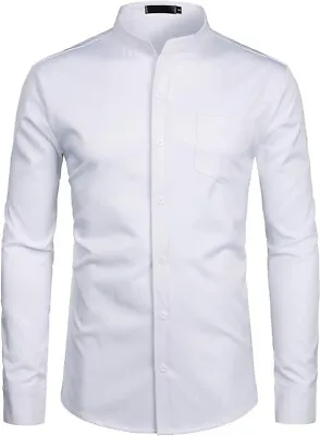 ZEROYAA Men's Banded Collar Slim Fit Long Sleeve Casual Button Down Dress Shirts • $20.32