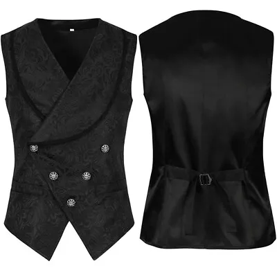 Gothic Steampunk Victorian Cosplay Waistcoat Mens Brocade Tailored Formal • £22.99