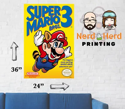 Super Mario Bros. 3 NES Box Art Wall Poster NINTENDO Multiple Sizes 11x17-24x36 • $28.99