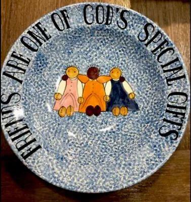 $39 • Buy LAURIE GATES LOS ANGELES POTTERY BLUE STIPPLE STYLE Large Bowl Friends Gods Gift