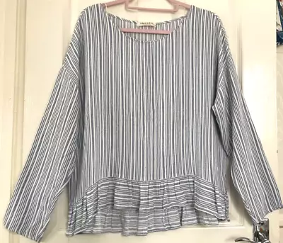 Fab M & S Indigo Collection Tunic Top Size 18 Grey/white Stripe Vgc • £8