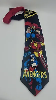 VTG Marvel Avengers Comics Red White Blue Silk Tie Necktie Avengers Assemble 90s • $80