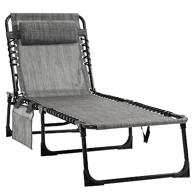 Outsunny Lounger Folding Reclining Camping Bed 5-position Adjustable Mixed Grey • £41.99