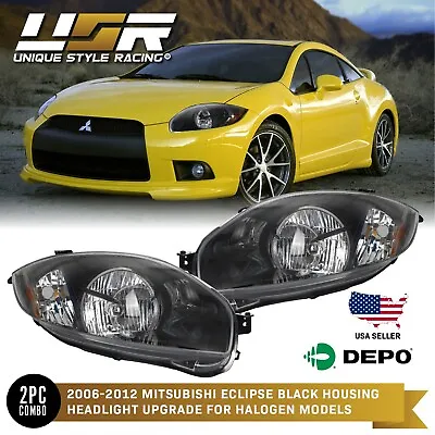 DEPO Euro Black Housing Clear Lens Headlights For 06-12 Mitsubishi Eclipse GT • $132.55