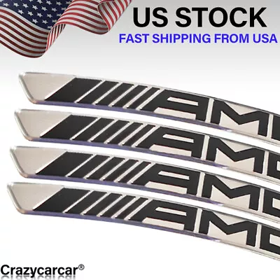 4x 3D Aluminum Badge For AMG Sport Wheel Wheels Rim Stickers Emblem Chrome Black • $11.99