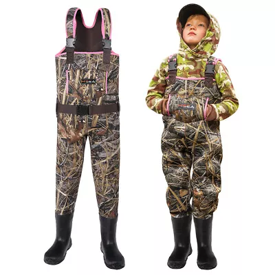 HISEA Kids Chest Waders Insulated Bootfoot Neoprene Waterproof Fishing Hunting • $67.99