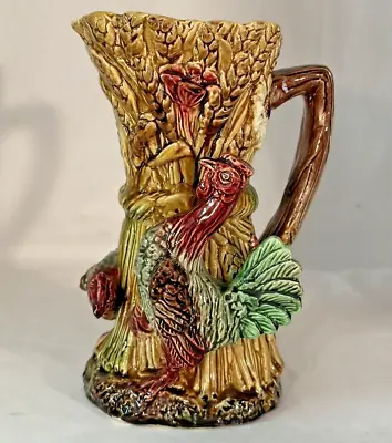 Majolica Pitcher W/ Rooster Hen Wheat Stalks & Daisies Ca 1880...rare & Mint! • $250