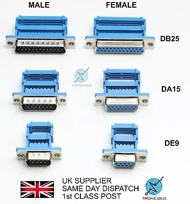 MALE Or FEMALE D-Sub Plug IDC Ribbon Cable Connector RS232 Serial 9 15 25 37 Pin • £2.25