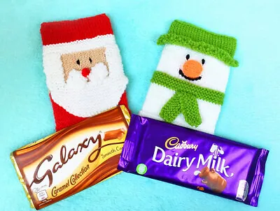 KNITTING PATTERN - Christmas Santa And Snowman Chocolate Bar Cover 16 Cms • £3.25