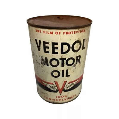 Vintage Veedol Motor Oil Quart Can - Tide Water - Pennsylvania - Soldered Seam • $20.99