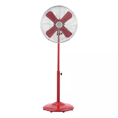 New 16 Inch Adjustable Height Oscillating Retro 3-Speed Metal Stand Fan In Red • $44.98