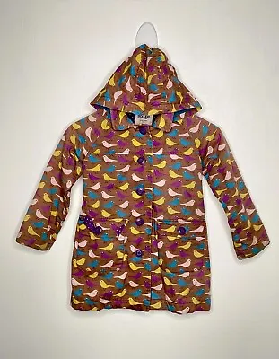 Mini Boden Jacket Girls Size 5/6 Hooded Brown Birds Fleece Body Lightweight • $17.49