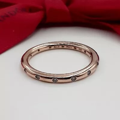 New Genuine Pandora Rose Gold Droplets Simple Sparkling CZ Ring Size 50 #180945 • $39