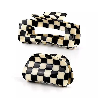 Framendino 2 Pack Checkered Hair Clips Vintage Black-White Checkered Hair Claws • $11.60