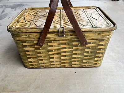 Vintage Tin Picnic Basket With Wood Handles  • $39.99