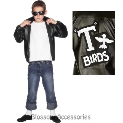 CK752 Boys T-Birds Gang Jacket 1950 50s Black Grease Danny T Bird Tbird Costume • $27.42