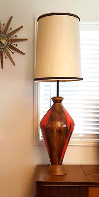 Vtg Mid Century Modern XL Ceramic Floor Table Lamp Orange Drip Glaze • $345