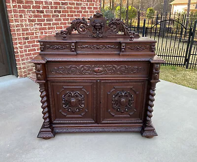 Antique French Desk Secretary Chest Server Drawers Barley Twist Renaissance Oak  • $2500